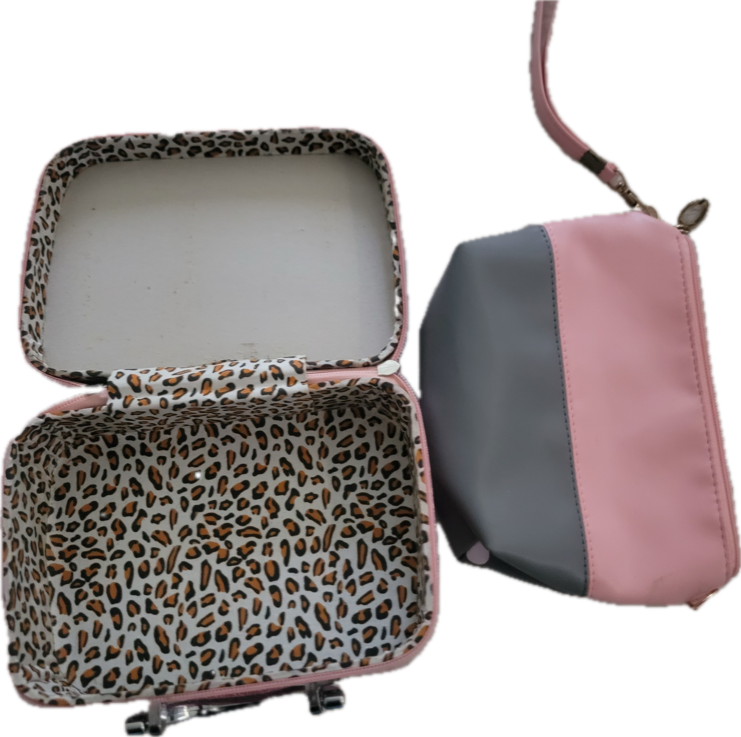 Chic Travel Vanity Case + Makeup Bag Duo – Pink Edition 🐆💄