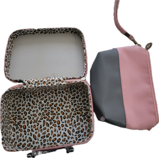 Chic Travel Vanity Case + Makeup Bag Duo – Pink Edition 🐆💄